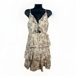 Storia Cream Floral Tiered Mini Dress